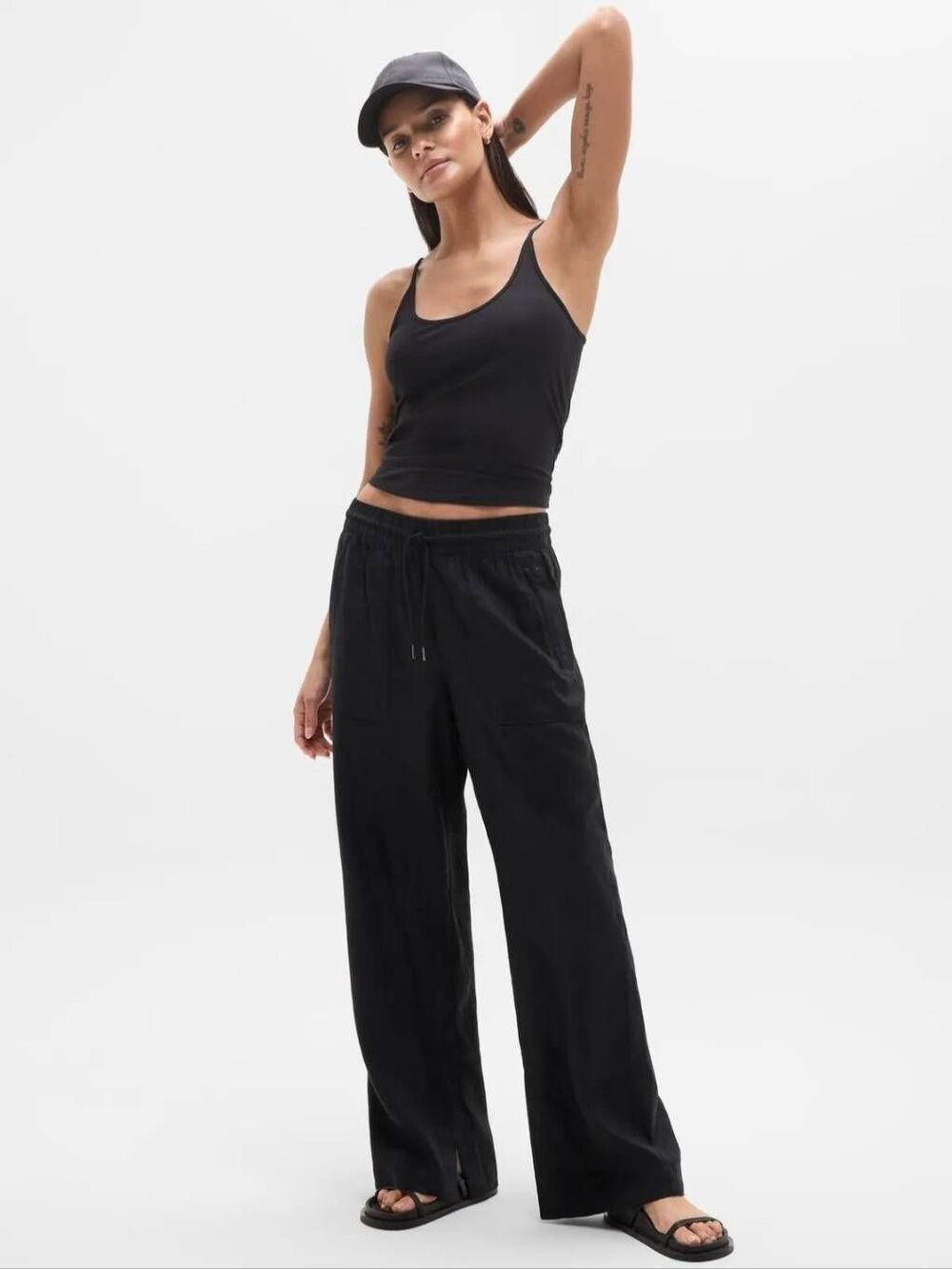 Athleta Retreat High Rise Wide Leg Linen Pants Black Size M NWT